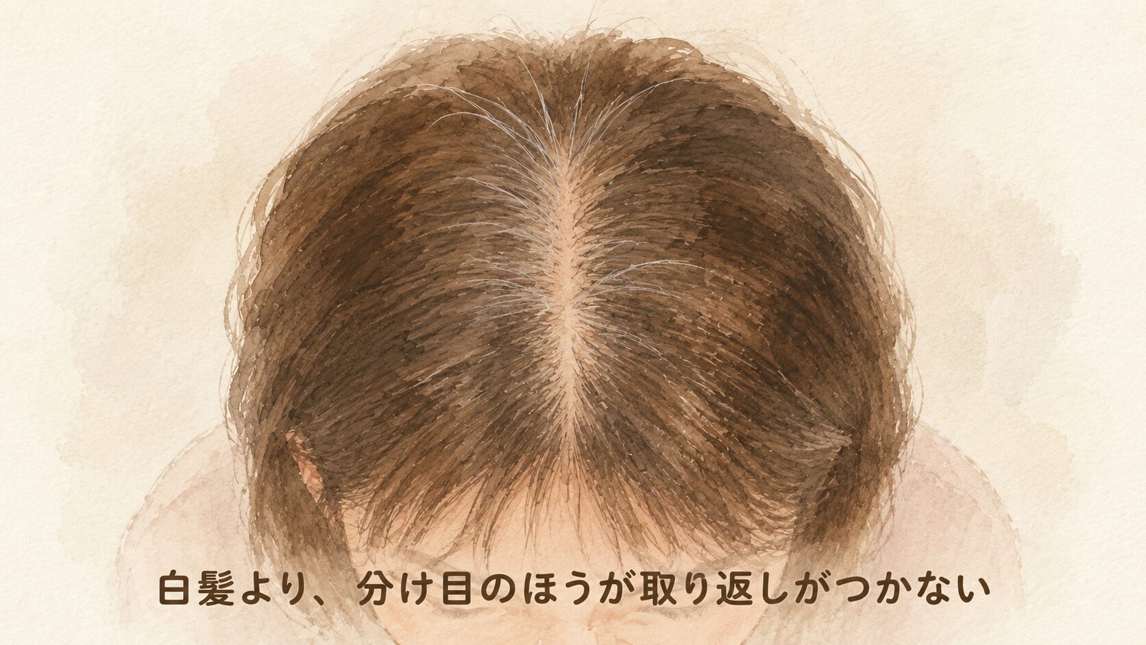 40代女性の分け目から立ち上がる白髪のイラスト