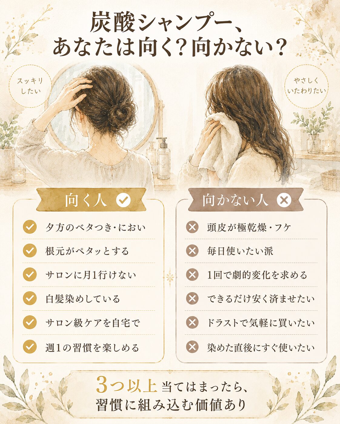 炭酸シャンプー 向く人と向かない人の早見表